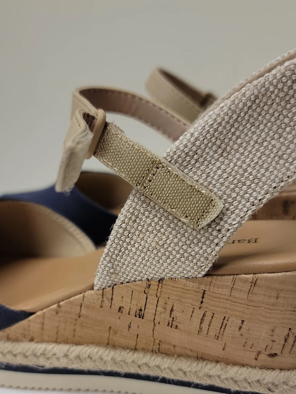 BARETRAPS-NEW IN BOX- Navy Canvas and Beige Cork Wedge Sandals